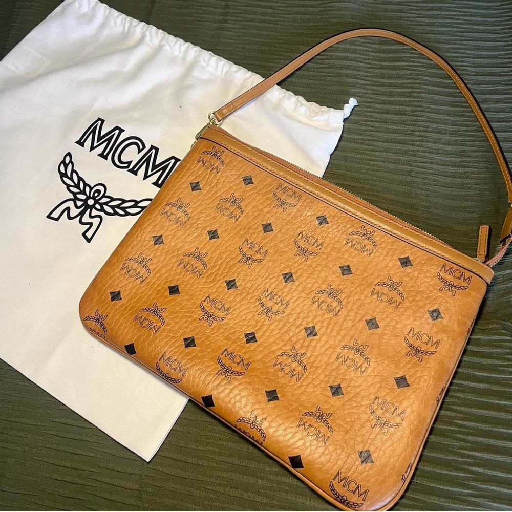 MCM Tan Messenger Bag with Iconic Monogram
